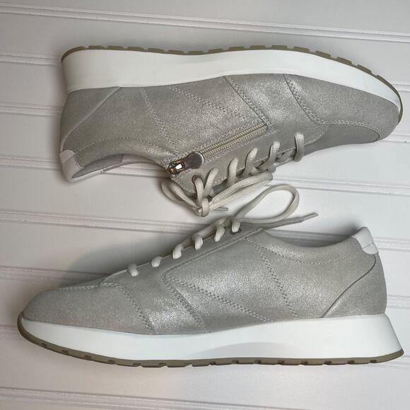 Munro Sutton Women’s 11M Grey Silver Leather Sneakers Side Zip Lace Up Comfort - Picture 7 of 15